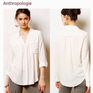 Anthro Maeve Cream Button Down Feminine Blouse Medium
